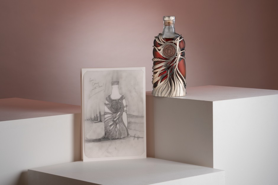 Highland Park 50 Year Bottle and original sketch.