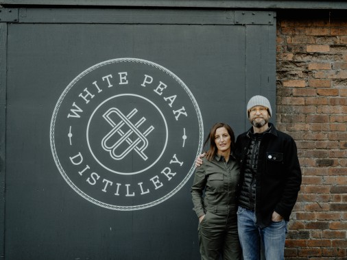 Max & Claire Vaughan outside White Peak distillery