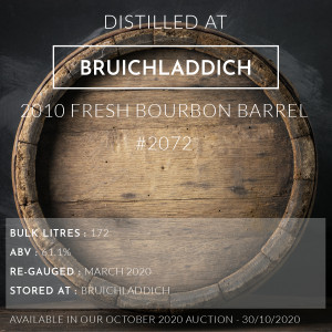 1 Bruichladdich 2010 Fresh Bourbon Barrel #2072 / Cask in storage at Bruichladdich