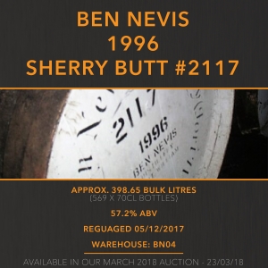 1 Ben Nevis 1996 Sherry Butt #2117 21 Year Old / Cask in storage at Ben Nevis