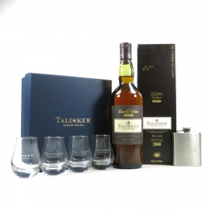 Talisker 2000 Distillers Edition With Glasses And Hip Flask