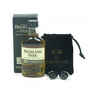 Highland Park 25 Year Old 5cl Miniature and Macallan Cuff Links