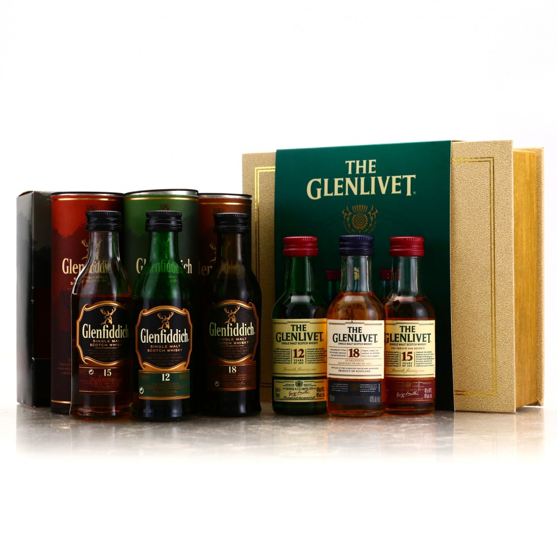 Glenlivet & Glenfiddich Miniatures x 6 Whisky Auctioneer
