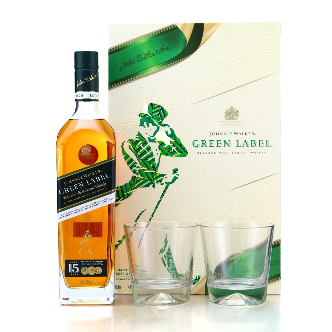 Johnnie Walker Green Label 15 Year Old Gift Pack 75cl Whisky Auctioneer
