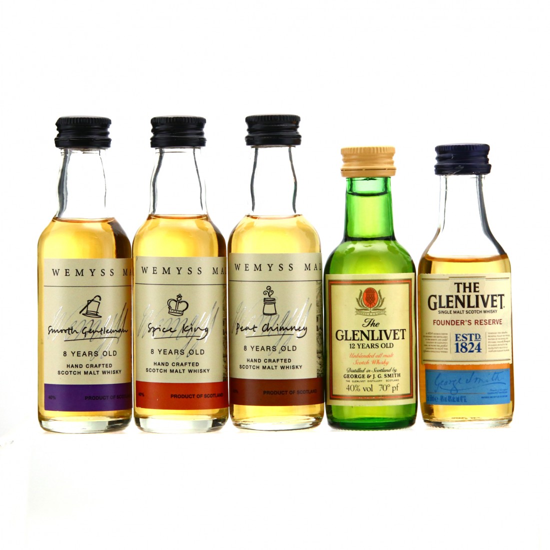 Wemyss Malts & Glenlivet Miniature x 5 Whisky Auctioneer
