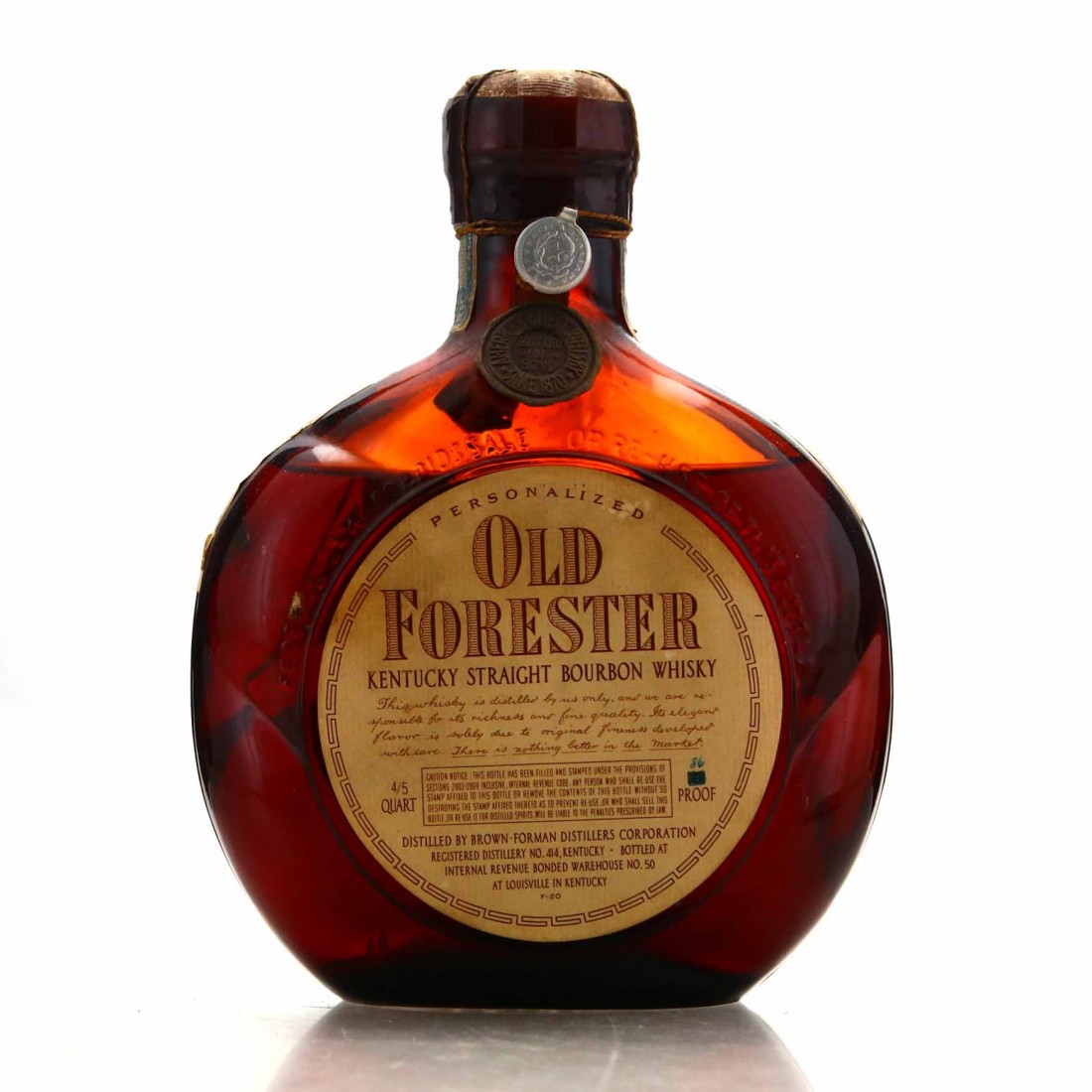 Old Forester Personalized Bottled in Bond Bourbon 86 Proof 1952 Whisky Auctioneer