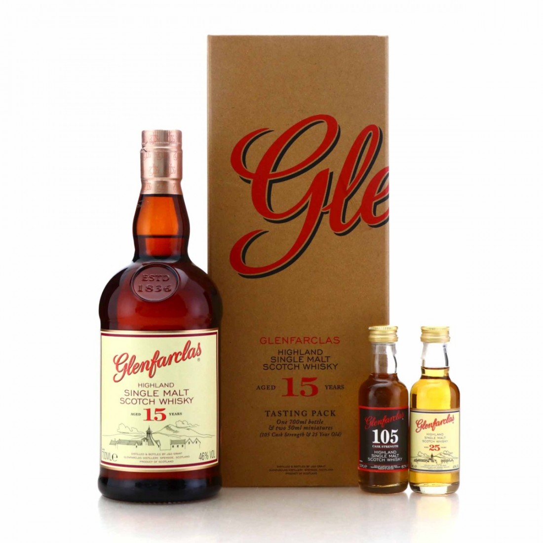 Glenfarclas 15 Year Old Gift Pack / includes 105 & 25 Year Old ...
