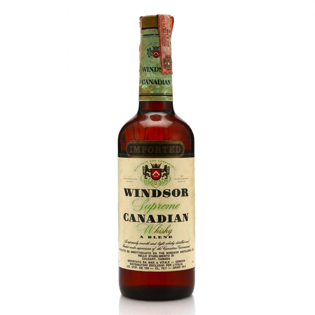 Windsor Supreme Canadian Whisky 1970s / Wax & Vitale Whisky Auctioneer