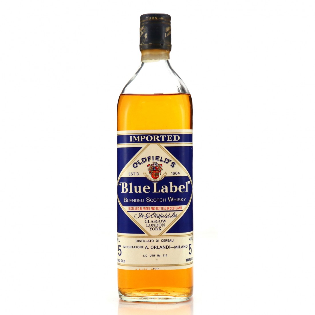 Oldfield's 5 Year Old Blue Label Scotch Whisky 1970s / Orlandi Import
