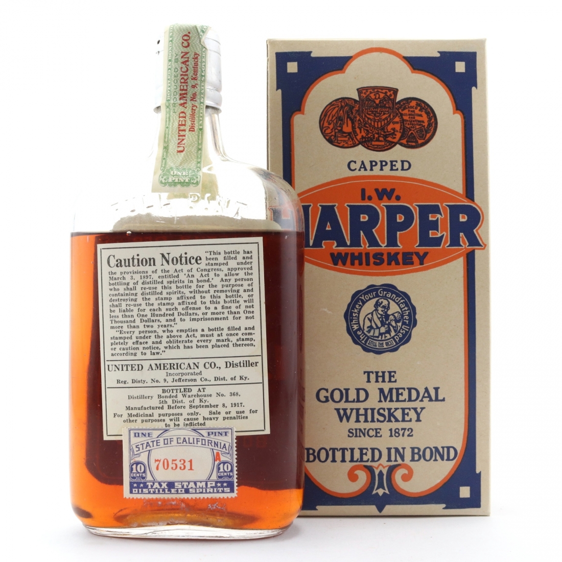 I.W Harper 1917 Bottled in Bond 16 Year Old Pint / Prohibition Era