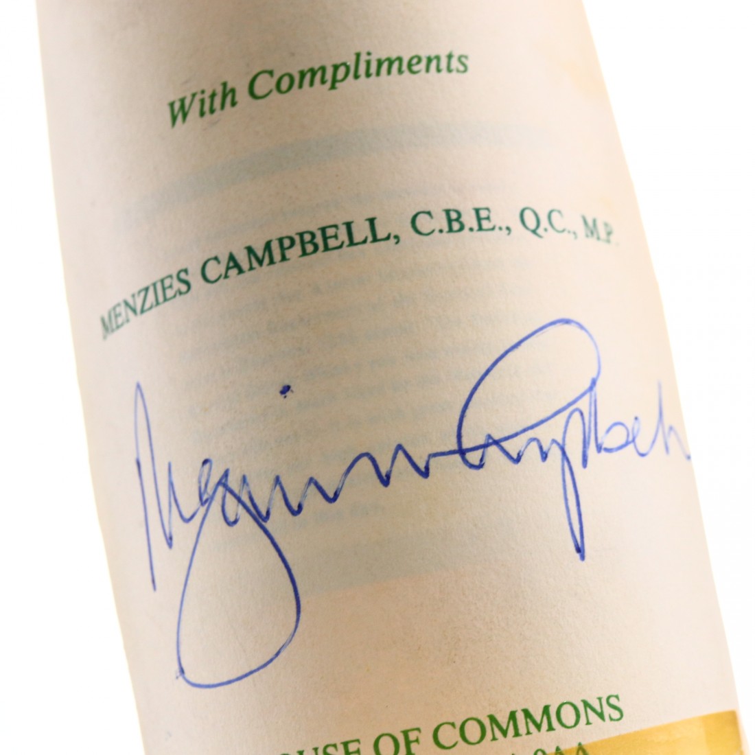 House of Commons 12 Year Old / Menzies Campbell Whisky Auctioneer