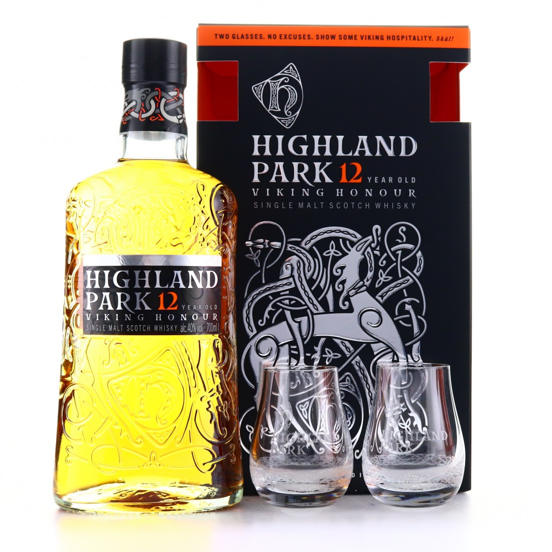 Highland Park 12 Year Old Viking Honour / with 2 x Glasses Whisky