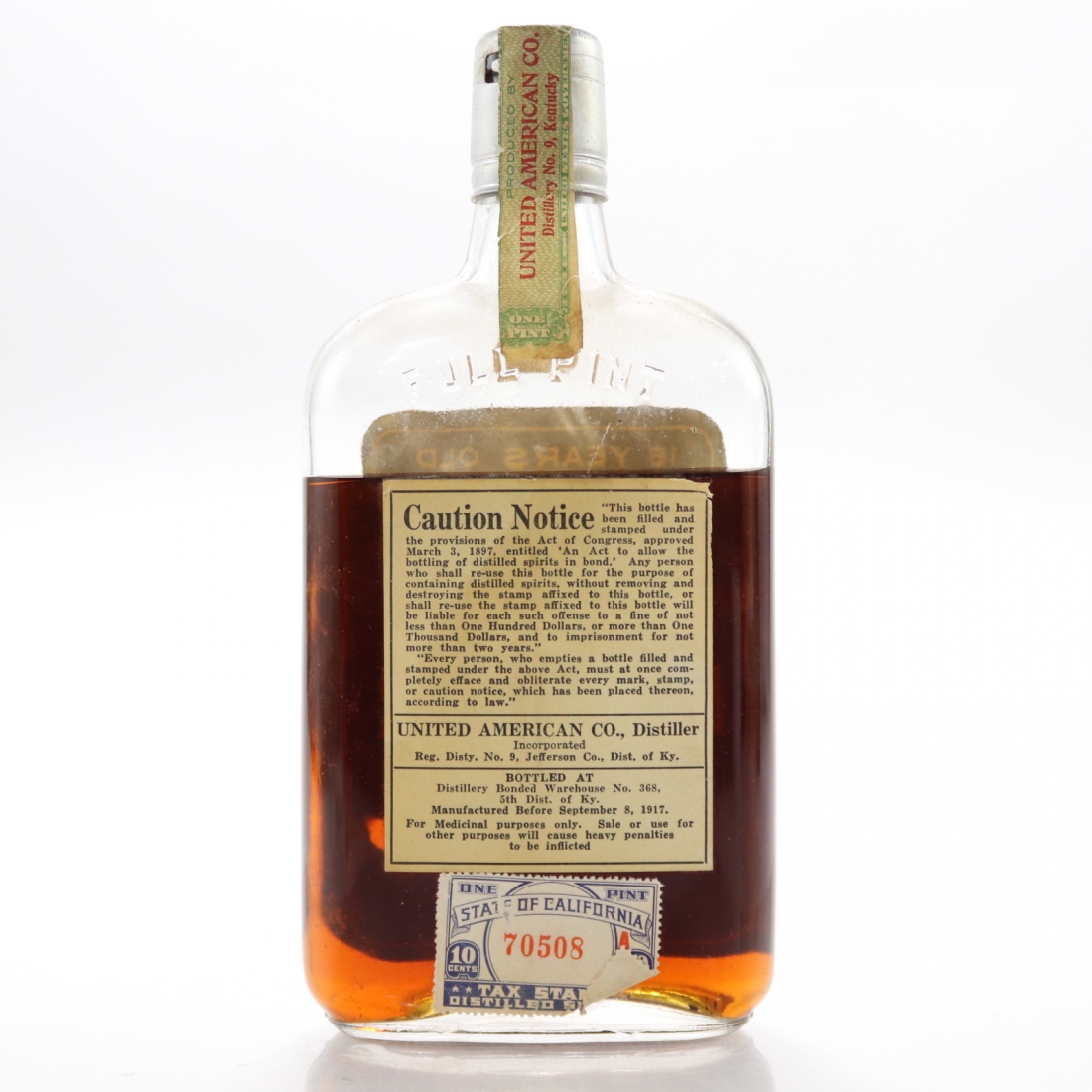 I.W Harper 1917 Bottled in Bond 16 Year Old Pint / Prohibition Era