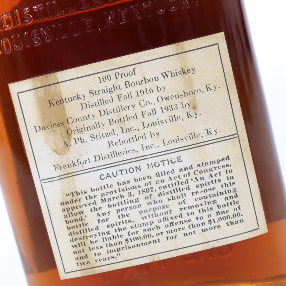 Old Fitzgerald 1916 Bottled in Bond 17 Year Old Pint / Prohibition Era Bottling Whisky Auctioneer