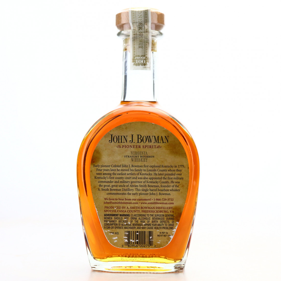 John J. Bowman Single Barrel Virginia Straight Bourbon Whisky Auctioneer
