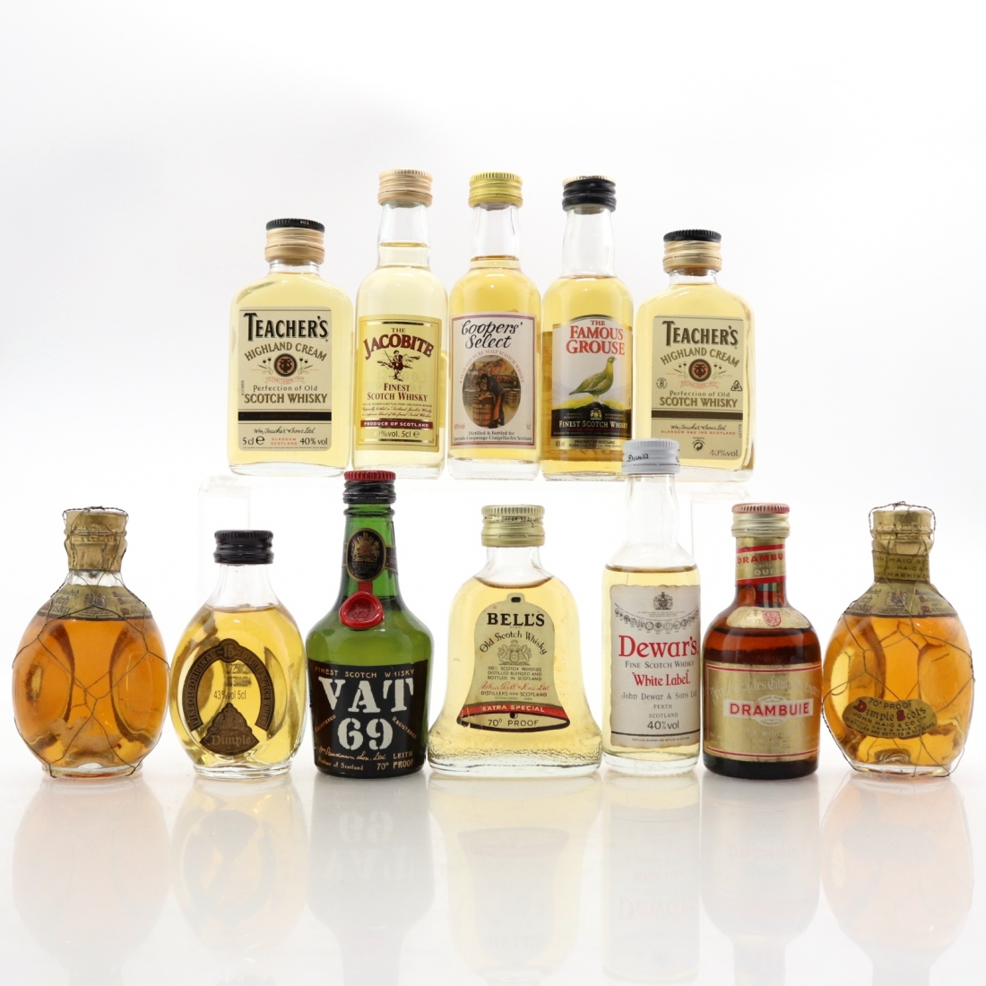 Blended Scotch Whisky Miniatures x 12 / including Drambuie 1970s